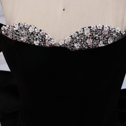 Luxury Black Off Shoulder Mermaid Evening Dress with Bow LA73581