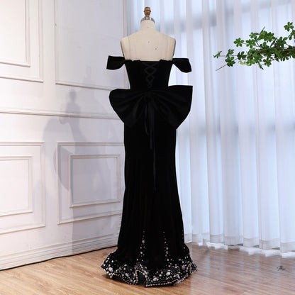 Luxury Black Off Shoulder Mermaid Evening Dress with Bow LA73581