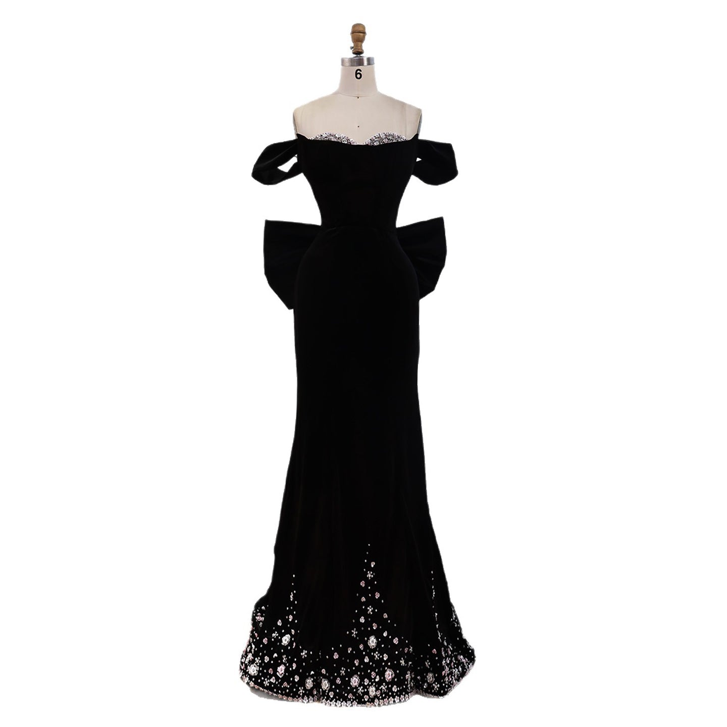 Luxury Black Off Shoulder Mermaid Evening Dress with Bow LA73581