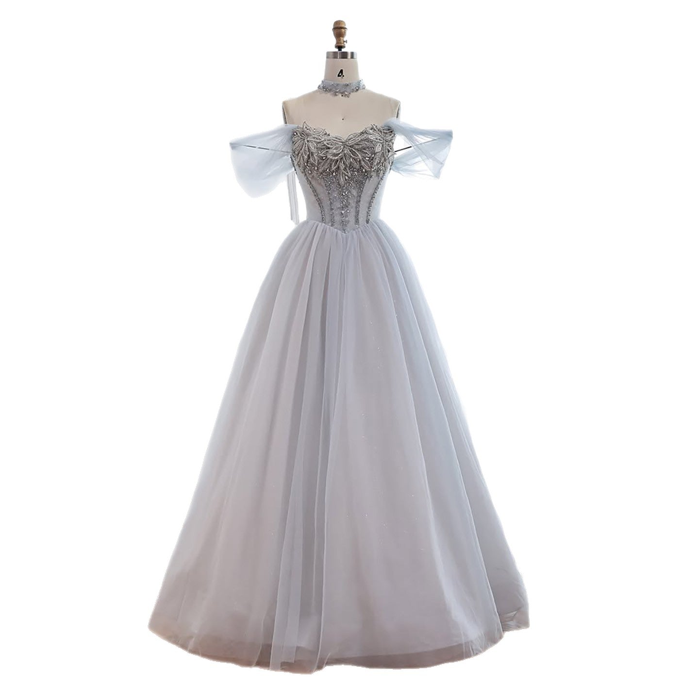 Luxury Blue A Line Beaded Evening Dress For Formal Occasion LA73584