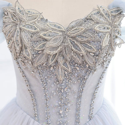 Luxury Blue A Line Beaded Evening Dress For Formal Occasion LA73584