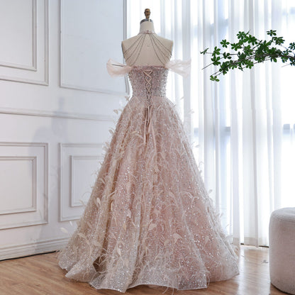 Luxury Pink Off The Shoulder 3D Flower Beaded Ball Gown LA73585