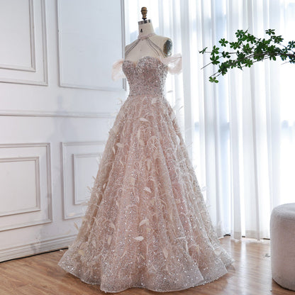 Luxury Pink Off The Shoulder 3D Flower Beaded Ball Gown LA73585