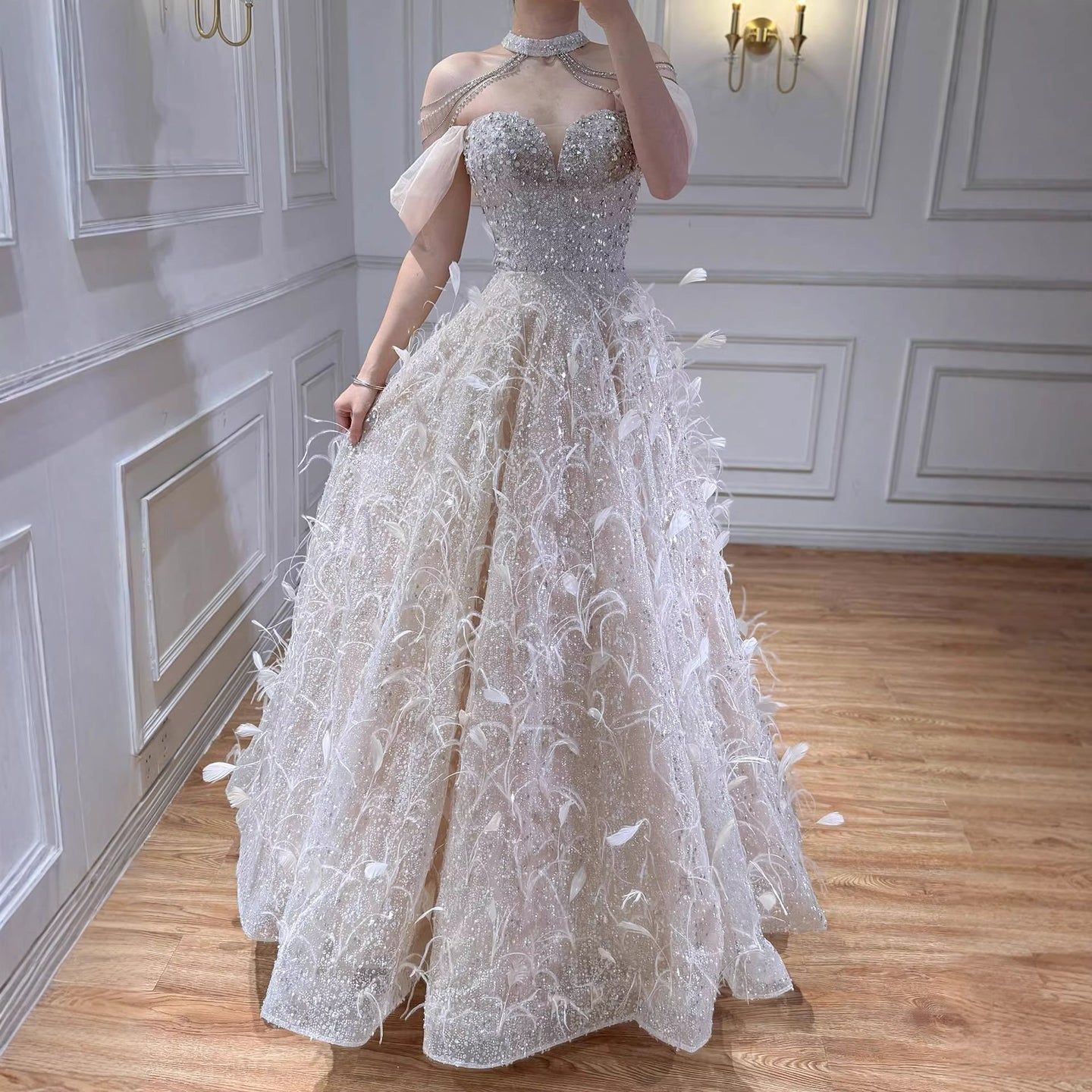 Luxury Pink Off The Shoulder 3D Flower Beaded Ball Gown LA73585