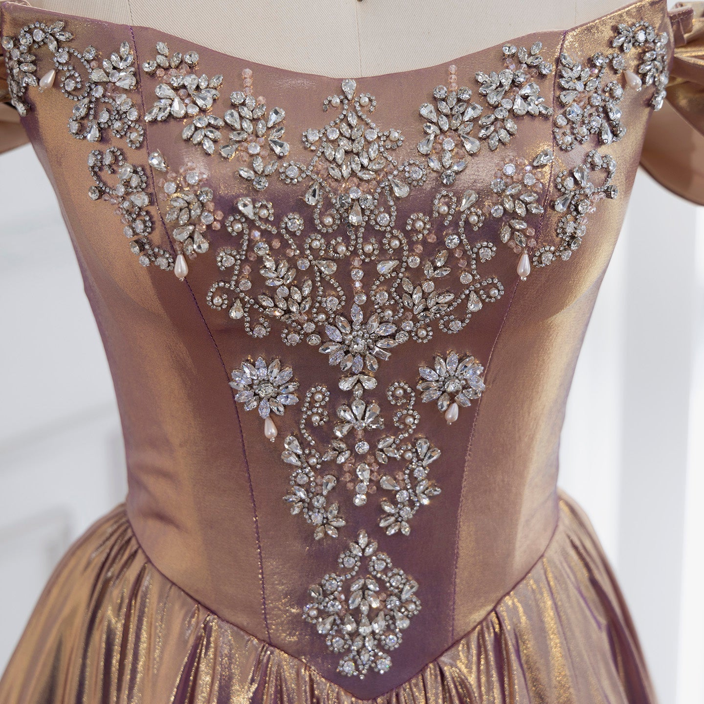 Luxury Purple Gold Crystal Beaded A Line Evening Dress LA73588