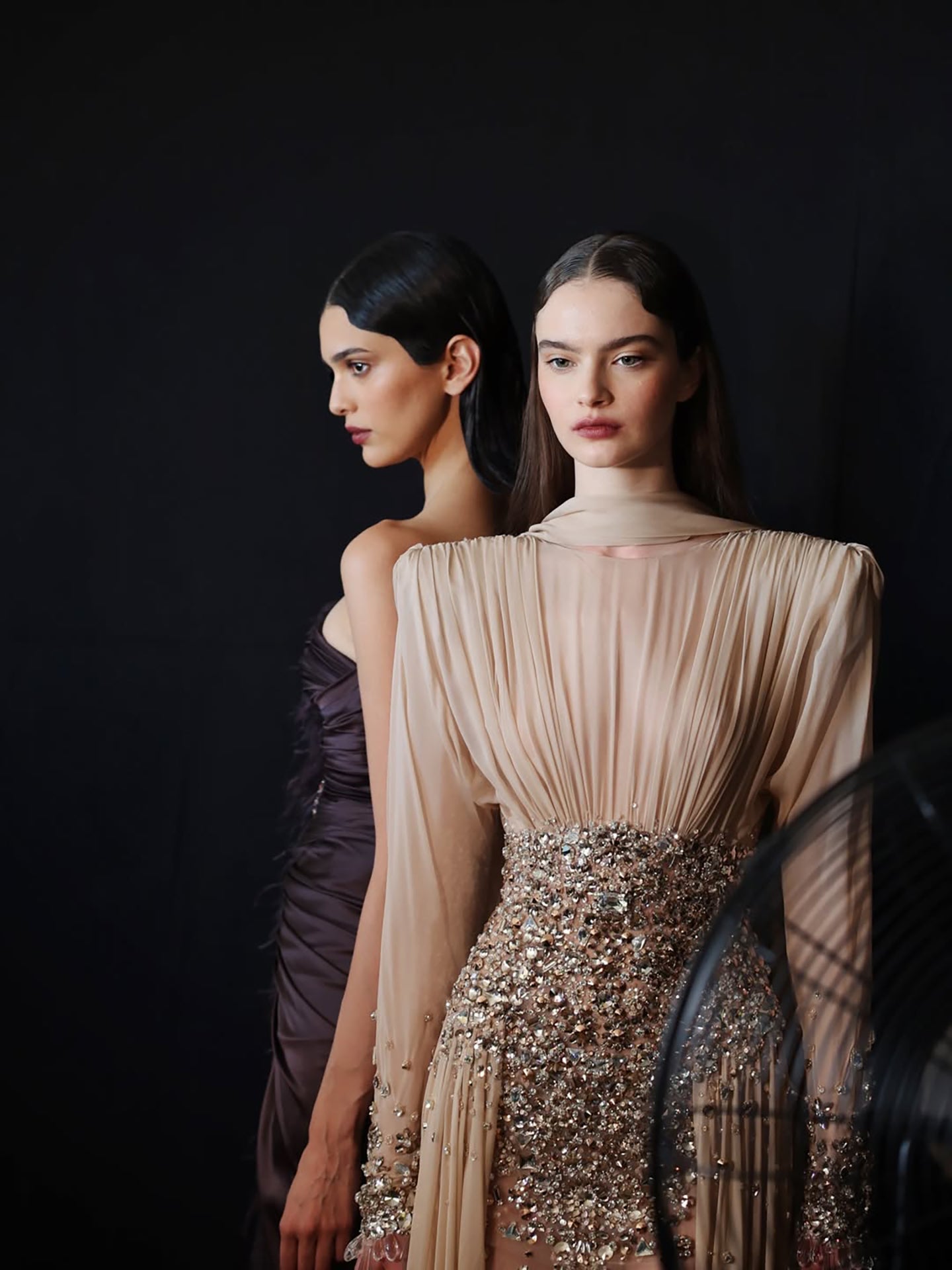 Luxury Nude Crystal Beaded Long Sleeves Evening Dress LA73598