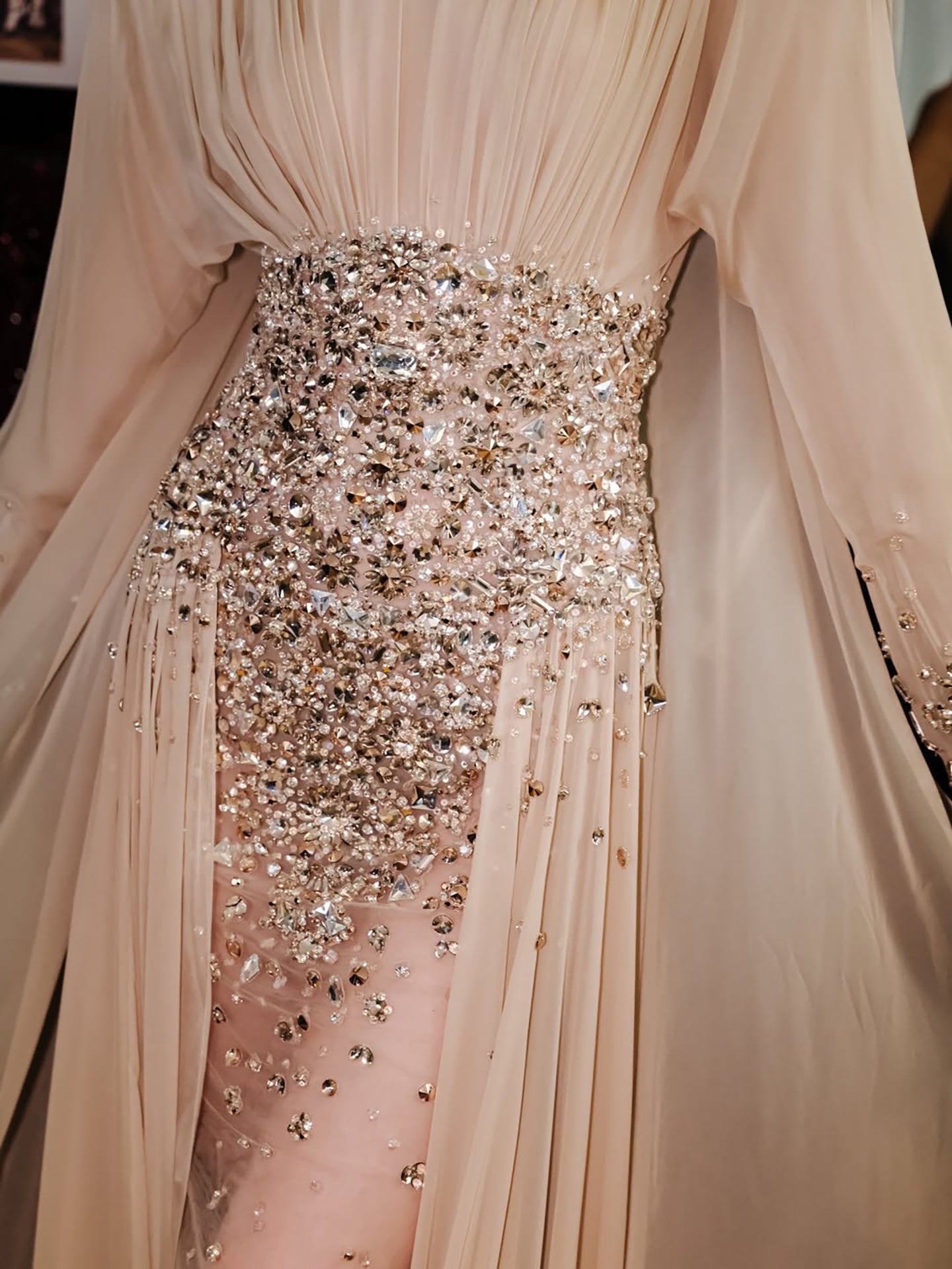 Luxury Nude Crystal Beaded Long Sleeves Evening Dress LA73598