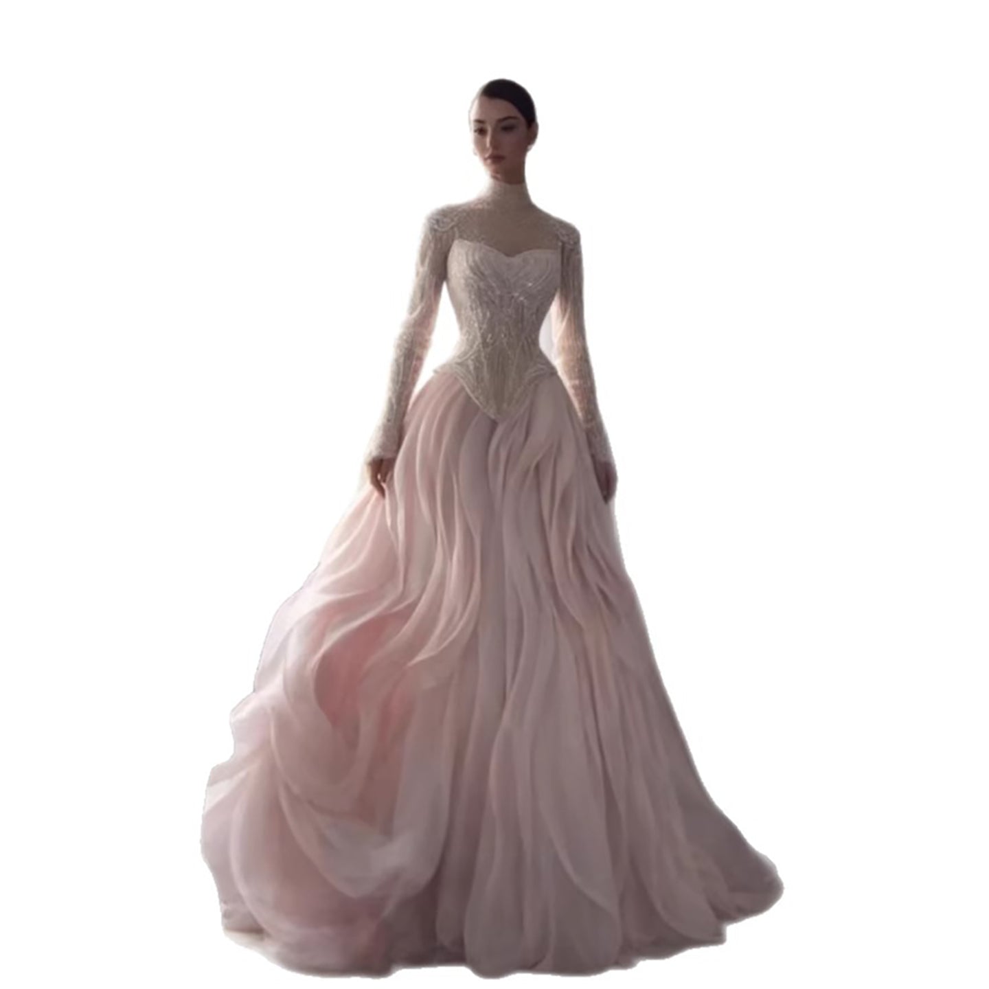 Luxury Pink Beaded High Neck Ball Gown LA73603A