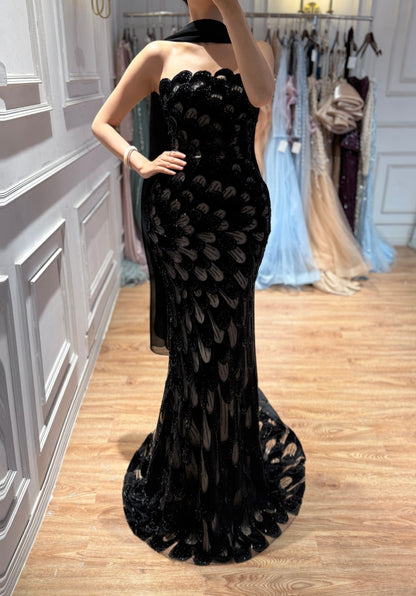 Luxury Pink Strapless Beaded Mermaid Evening Dress LA73607