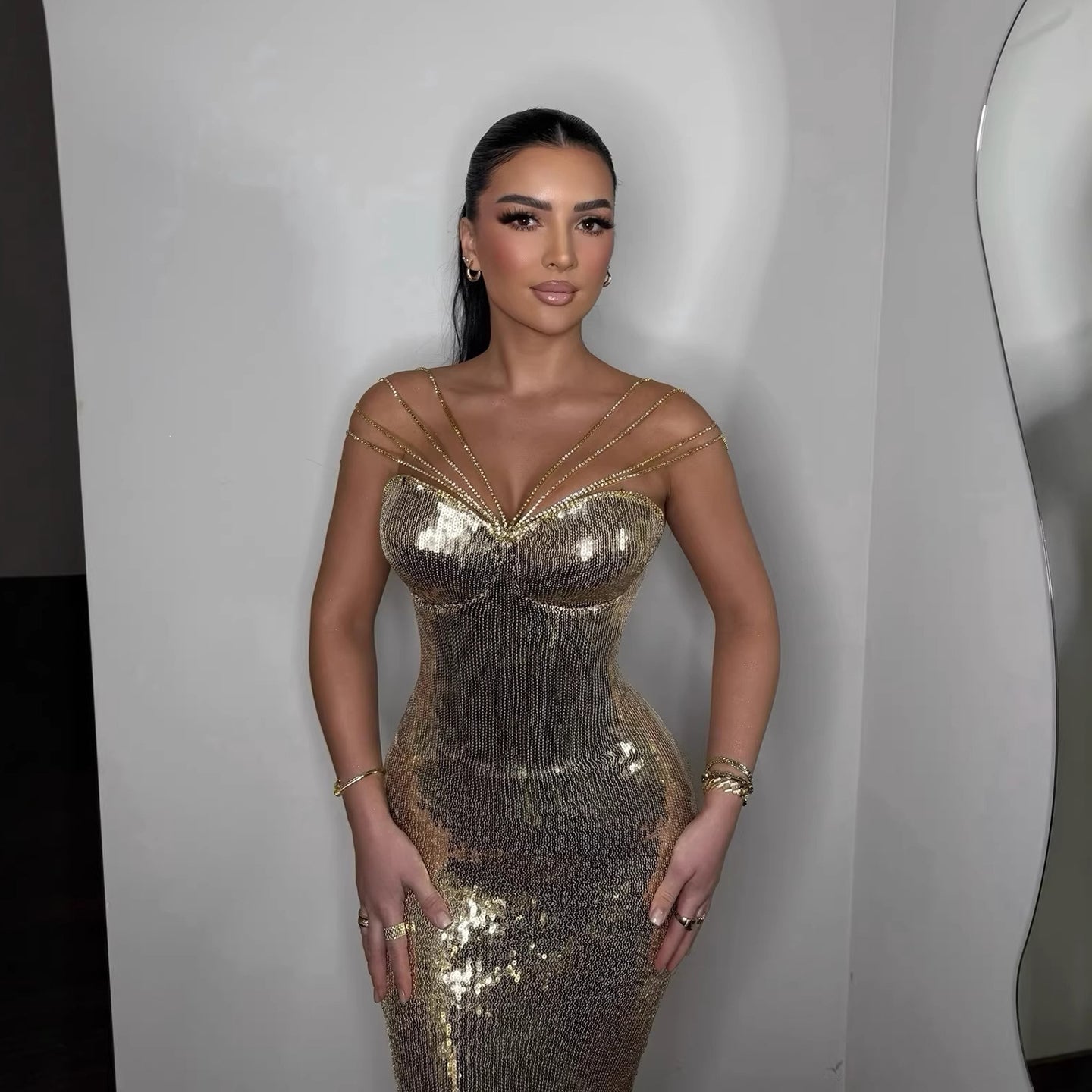 Luxury Gold Sequin Mermaid Evening Dress LA73612