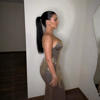 Luxury Gold Sequin Mermaid Evening Dress LA73612