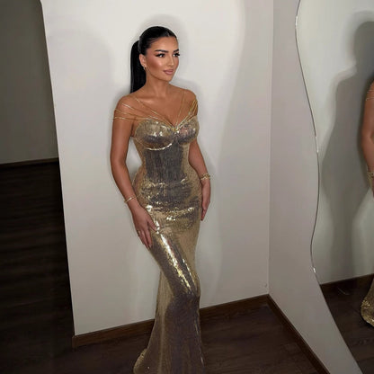 Luxury Gold Sequin Mermaid Evening Dress LA73612
