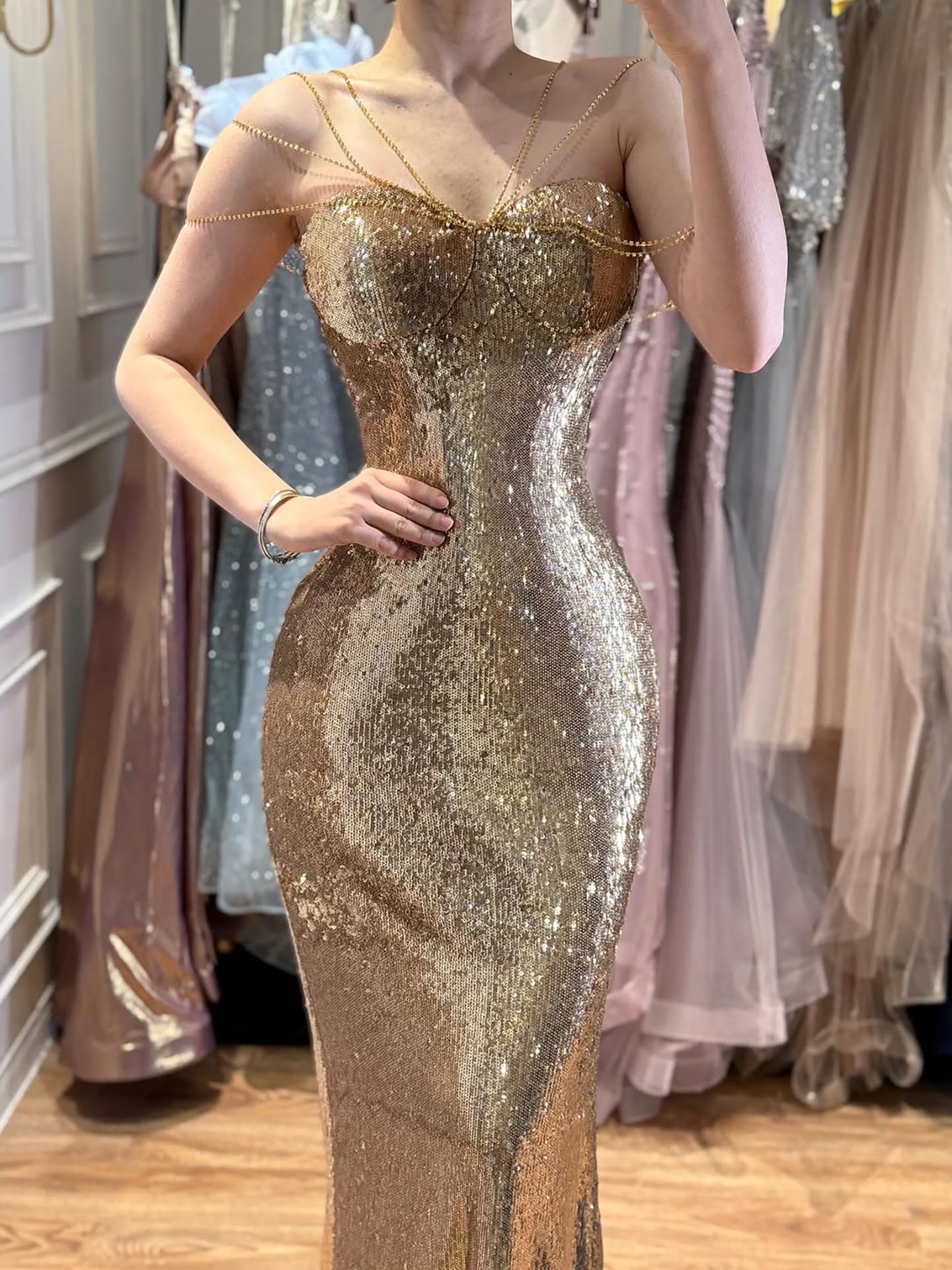 Luxury Gold Sequin Mermaid Evening Dress LA73612