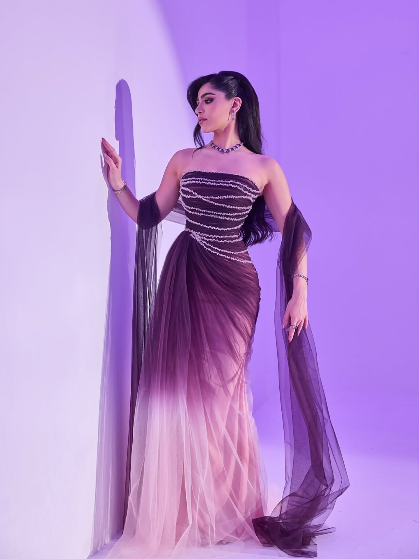 Wine Red Strapless Beaded Evening Dress LA73630