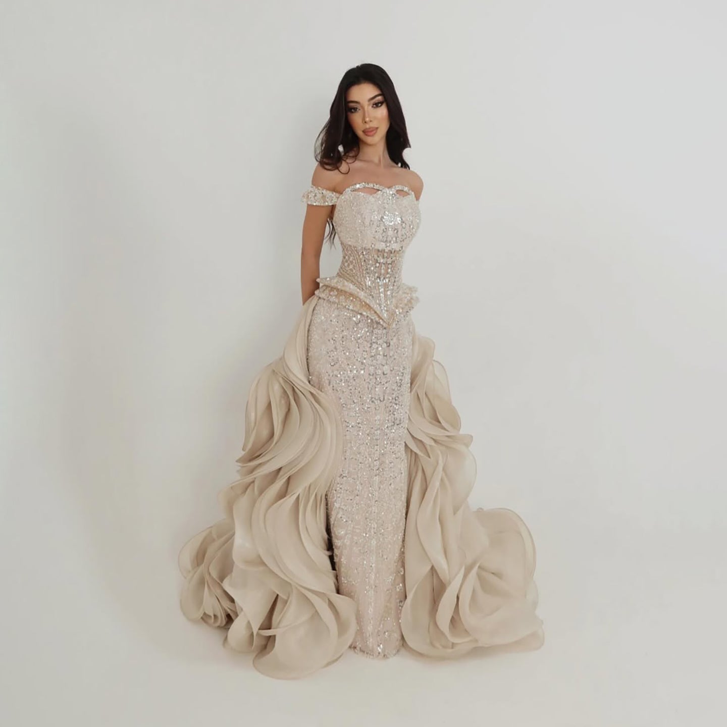 Luxury Cream Beaded Mermaid Evening Dress LA73633