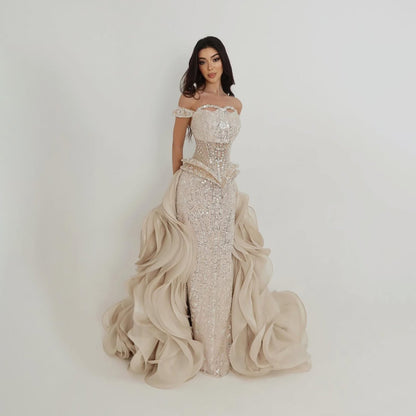 Luxury Cream Beaded Mermaid Evening Dress LA73633