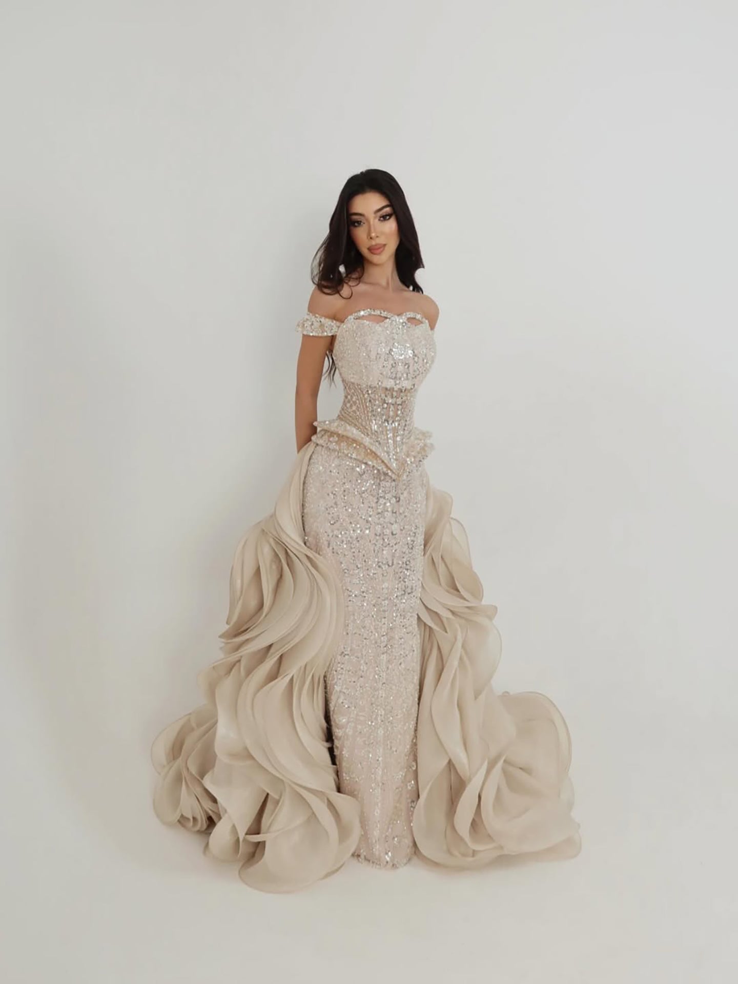 Luxury Cream Beaded Mermaid Evening Dress LA73633