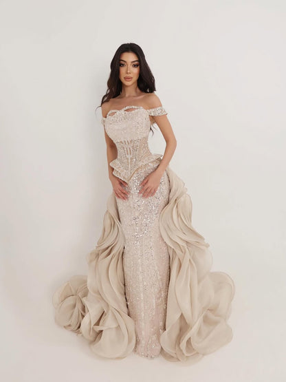Luxury Cream Beaded Mermaid Evening Dress LA73633
