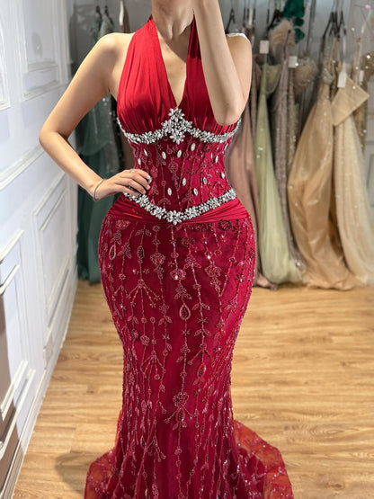 Luxury Nude Crystal Beaded Mermaid Evening Dress LA73635