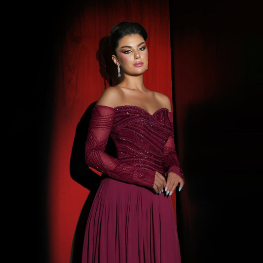Luxury Wine Red Beaded A Line Evening Dress LA73637
