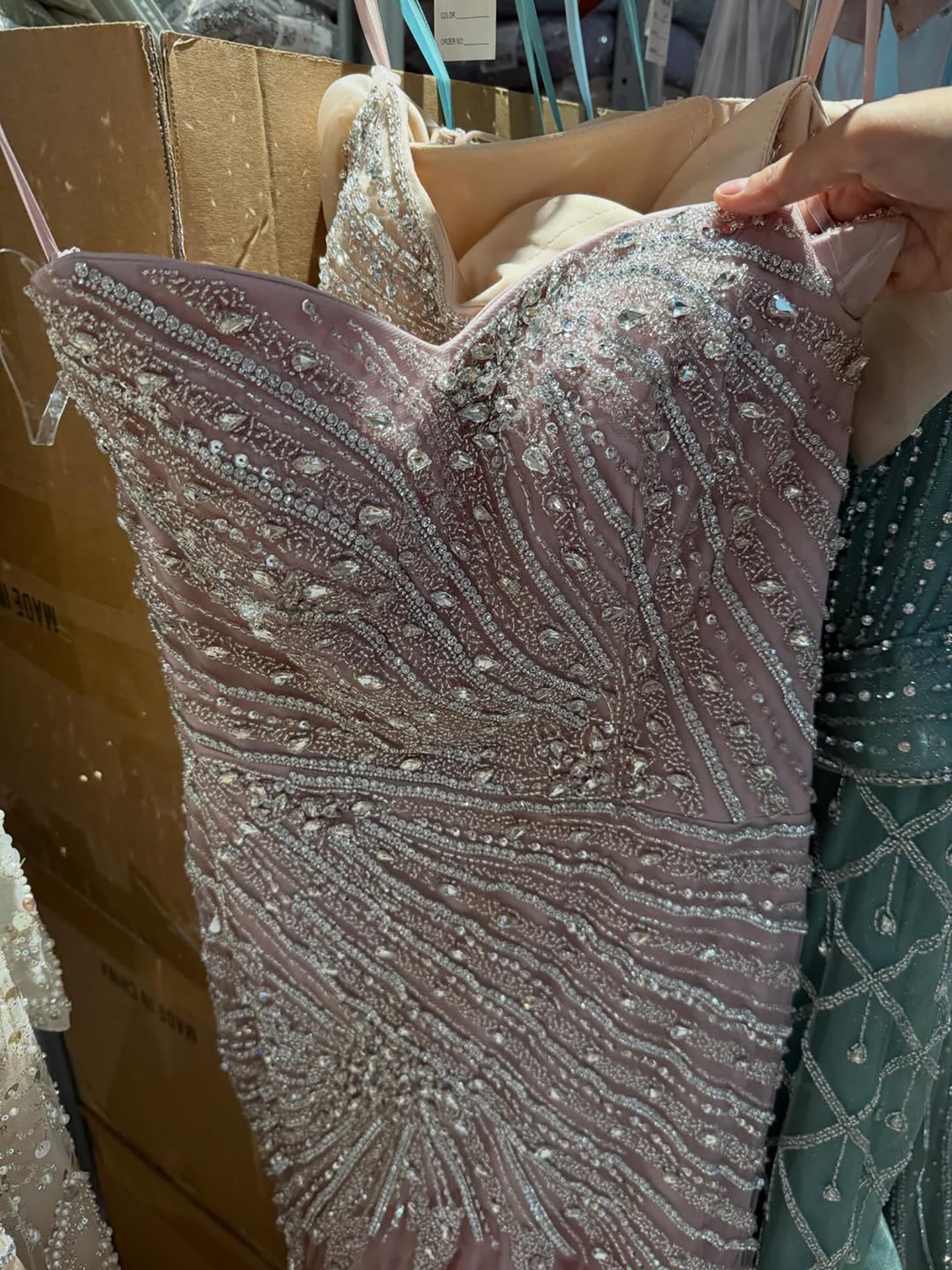 Luxury Sage Green Crystal Beaded Mermaid Strapless Evening Dress LA73640