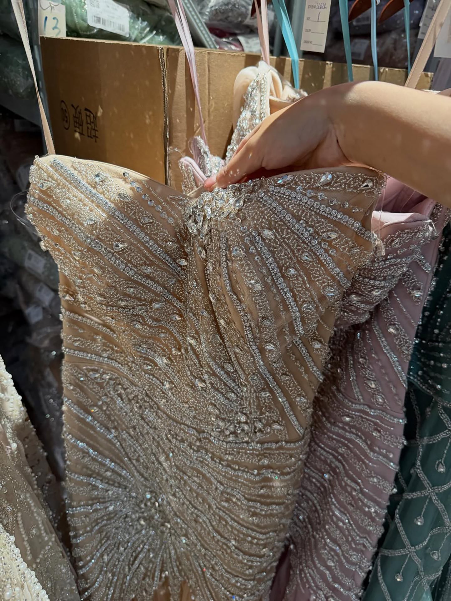 Luxury Sage Green Crystal Beaded Mermaid Strapless Evening Dress LA73640