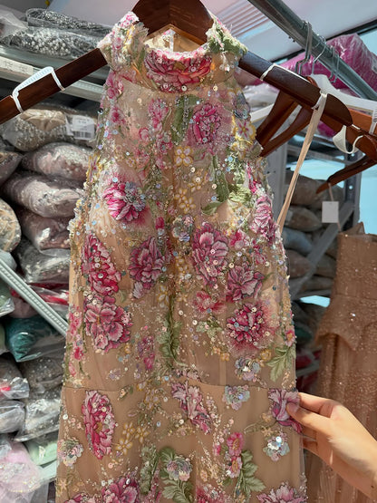Luxury Pink Appliques Beaded Halter Mermaid Evening Dress LA73644