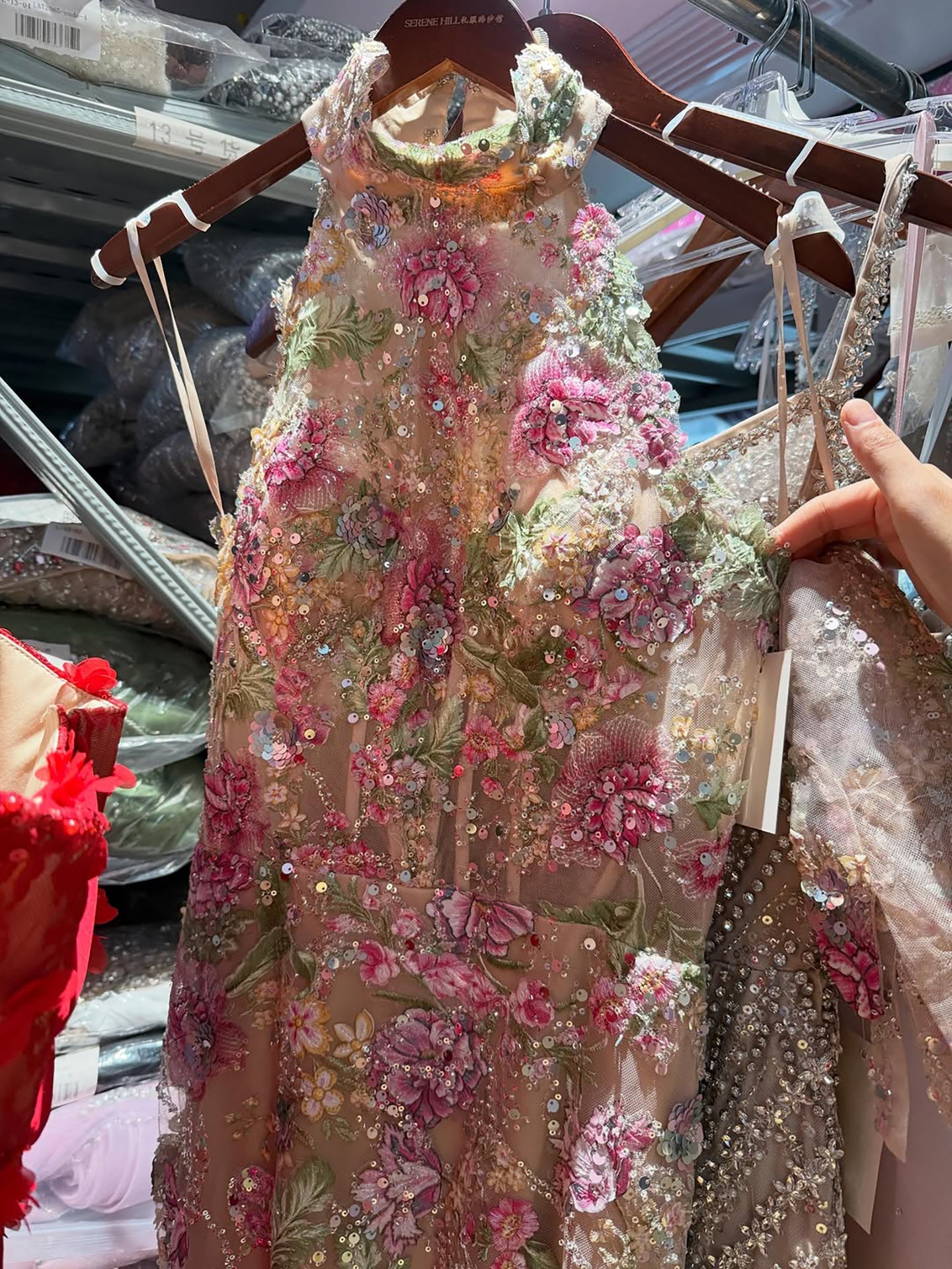 Luxury Nude Pink High Neck Floral Beaded Mermaid Gown LA73644A