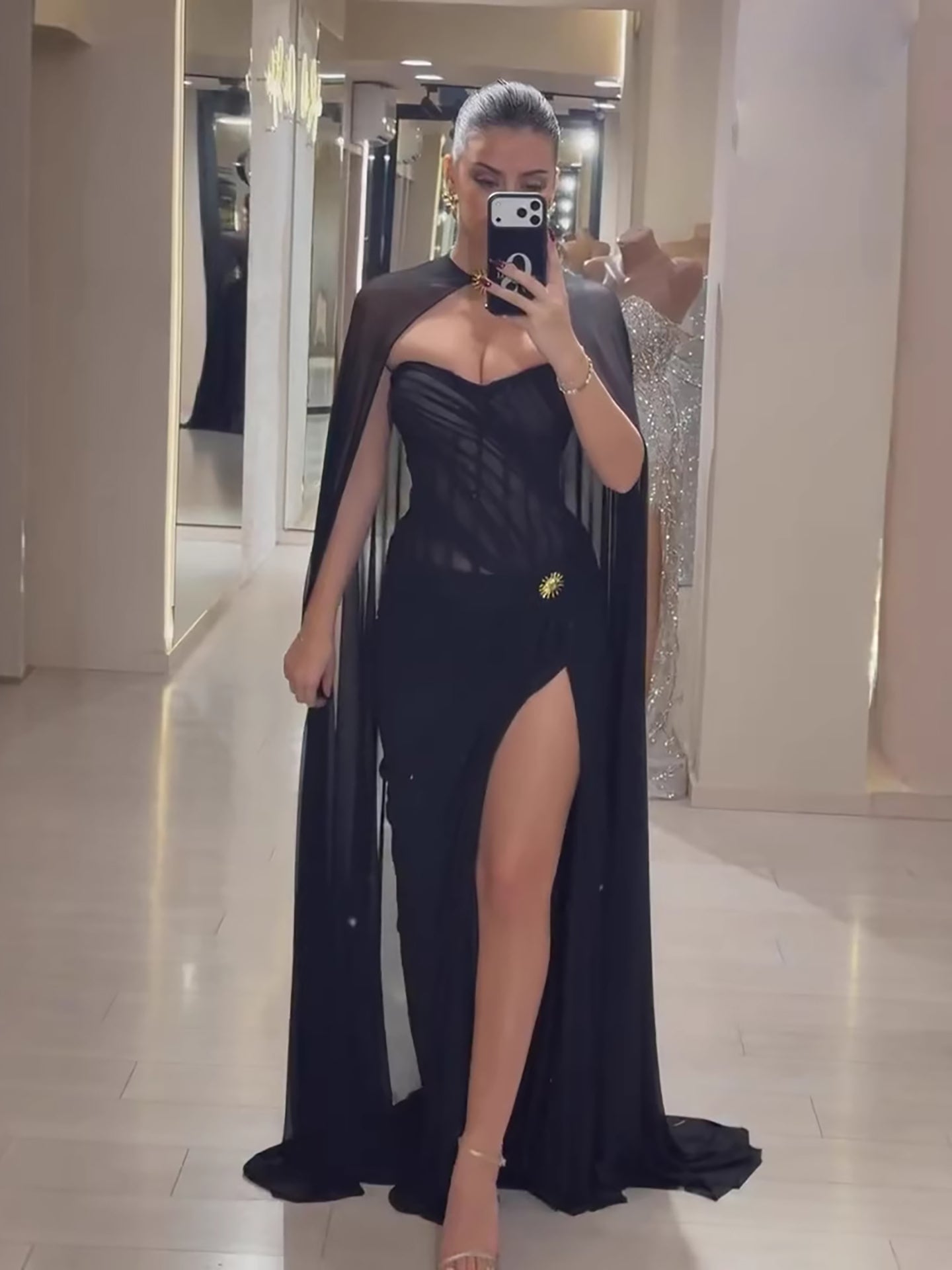 wine red Strapless Ruched Prom Evening Dress Gowns With Cape Slit LA73652