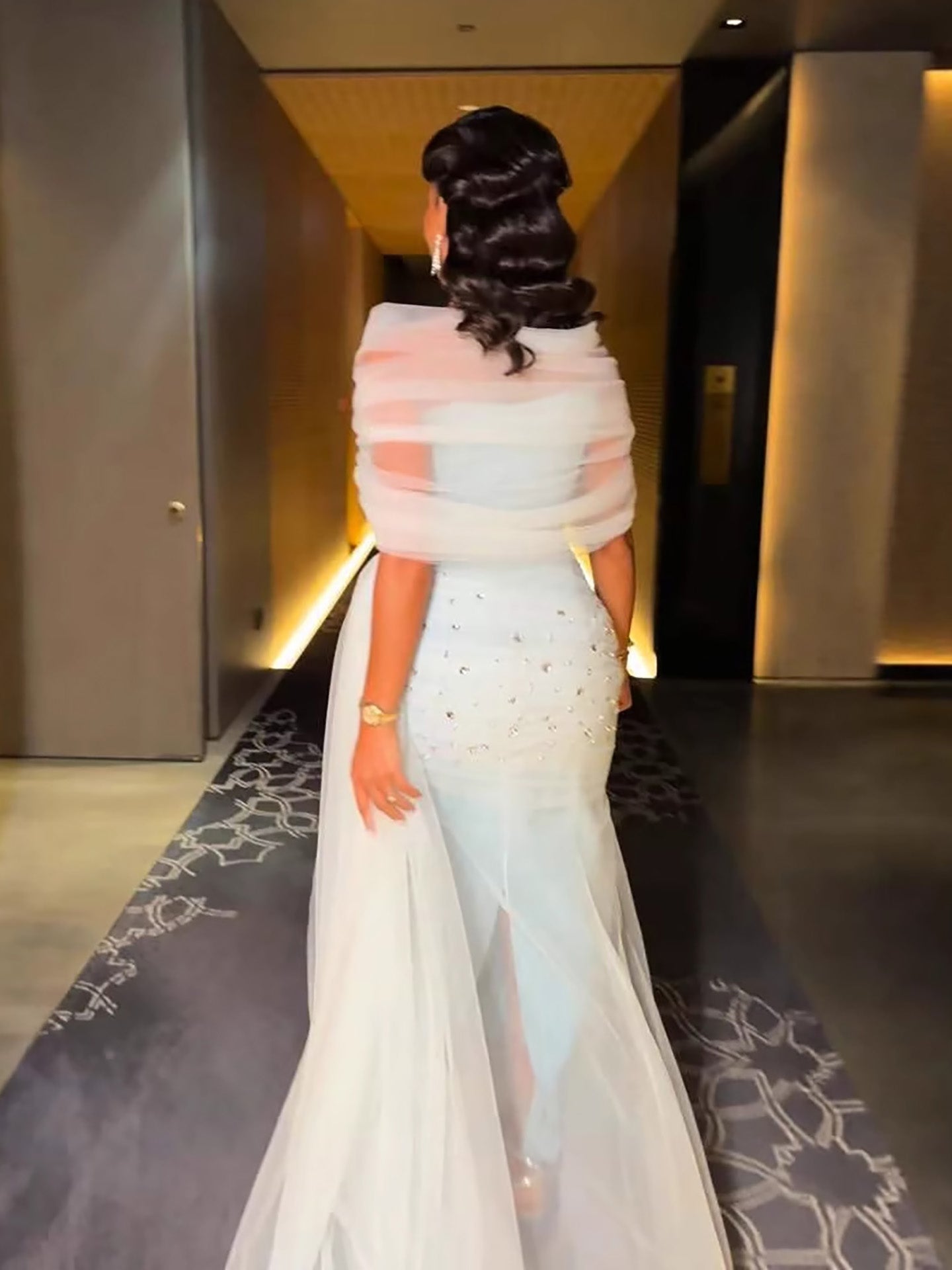 Luxury Blue Beaded Mermaid Evening Dress With Overskirt LA73664