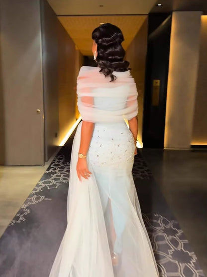 Luxury Blue Beaded Mermaid Evening Dress With Overskirt LA73664