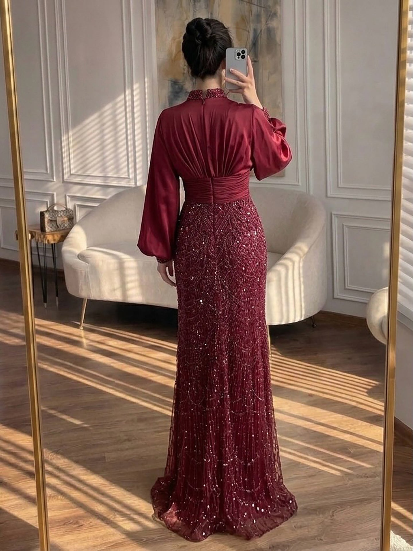 Luxury Muslim Green Satin Beaded Mermaid Evening Dress LA73676