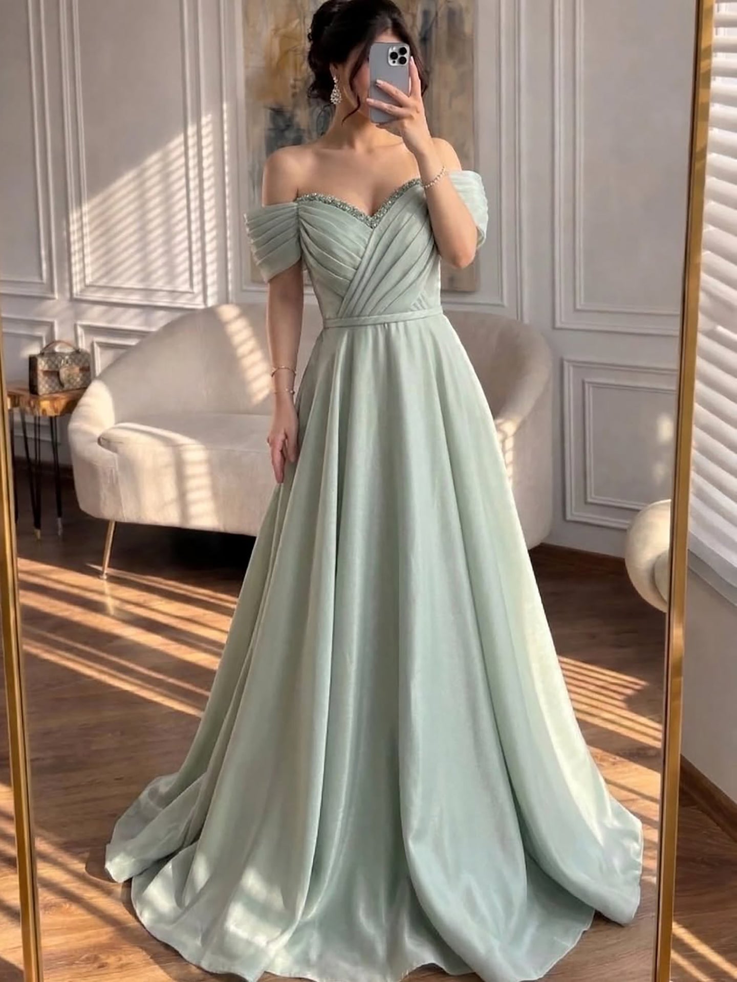 Luxury Pink Off Shoulder A-Line Evening Dress Ruched LA73681