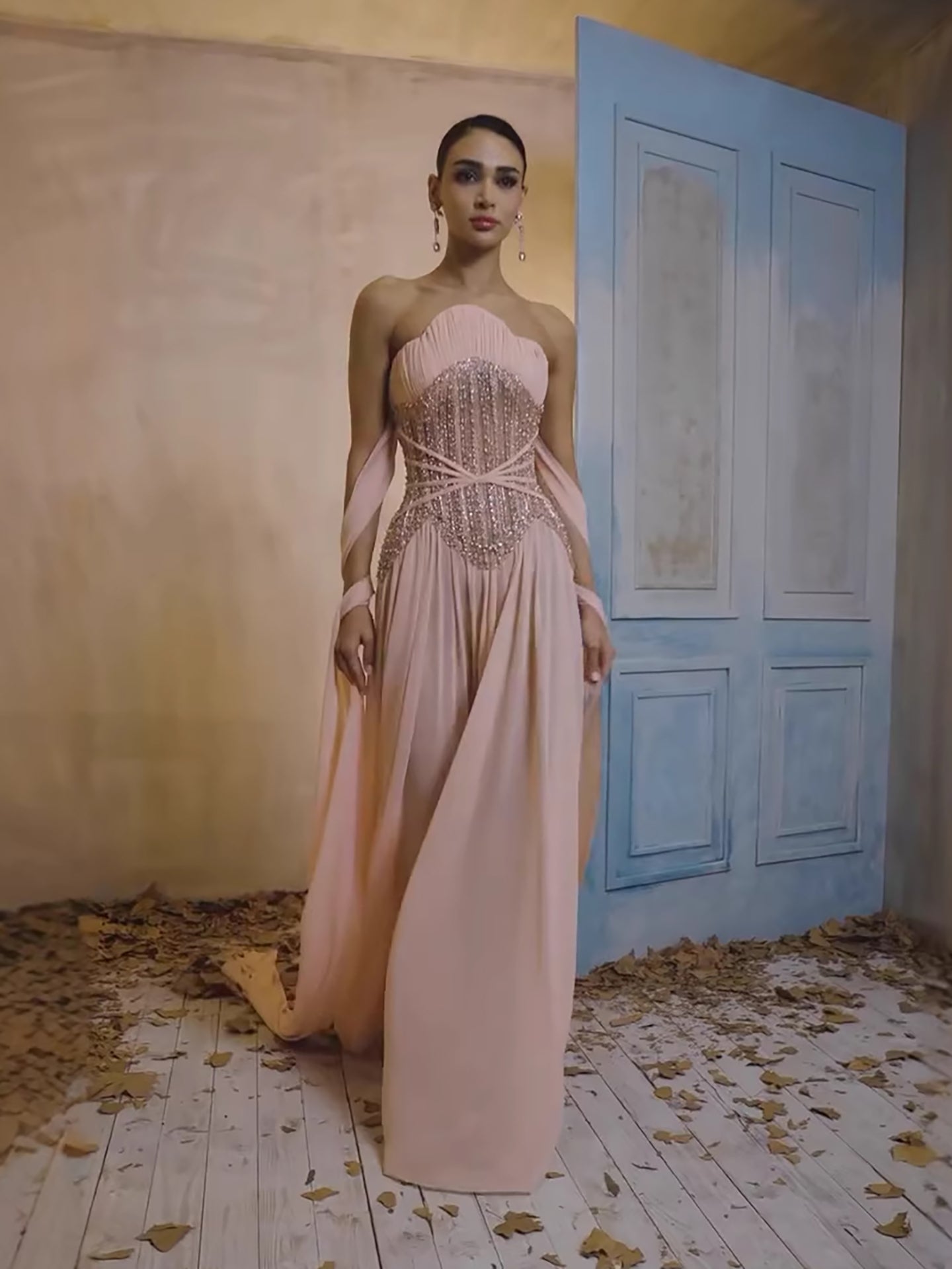 Luxury Pink Pearls Beaded Strapless A-Line Evening Dress LA73685