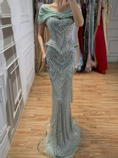 Luxury Nude Crystal Beaded Mermaid Evening Dress LA73686