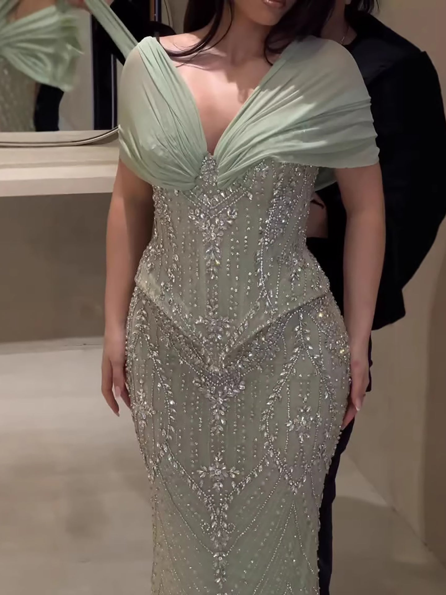 Luxury Nude Crystal Beaded Mermaid Evening Dress LA73686