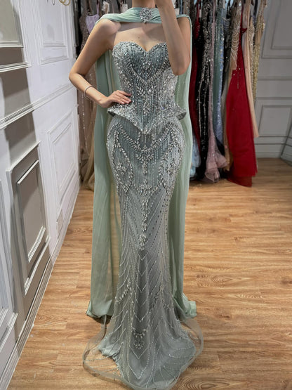 Luxury Nude Crystal Beaded Mermaid Evening Dress LA73686