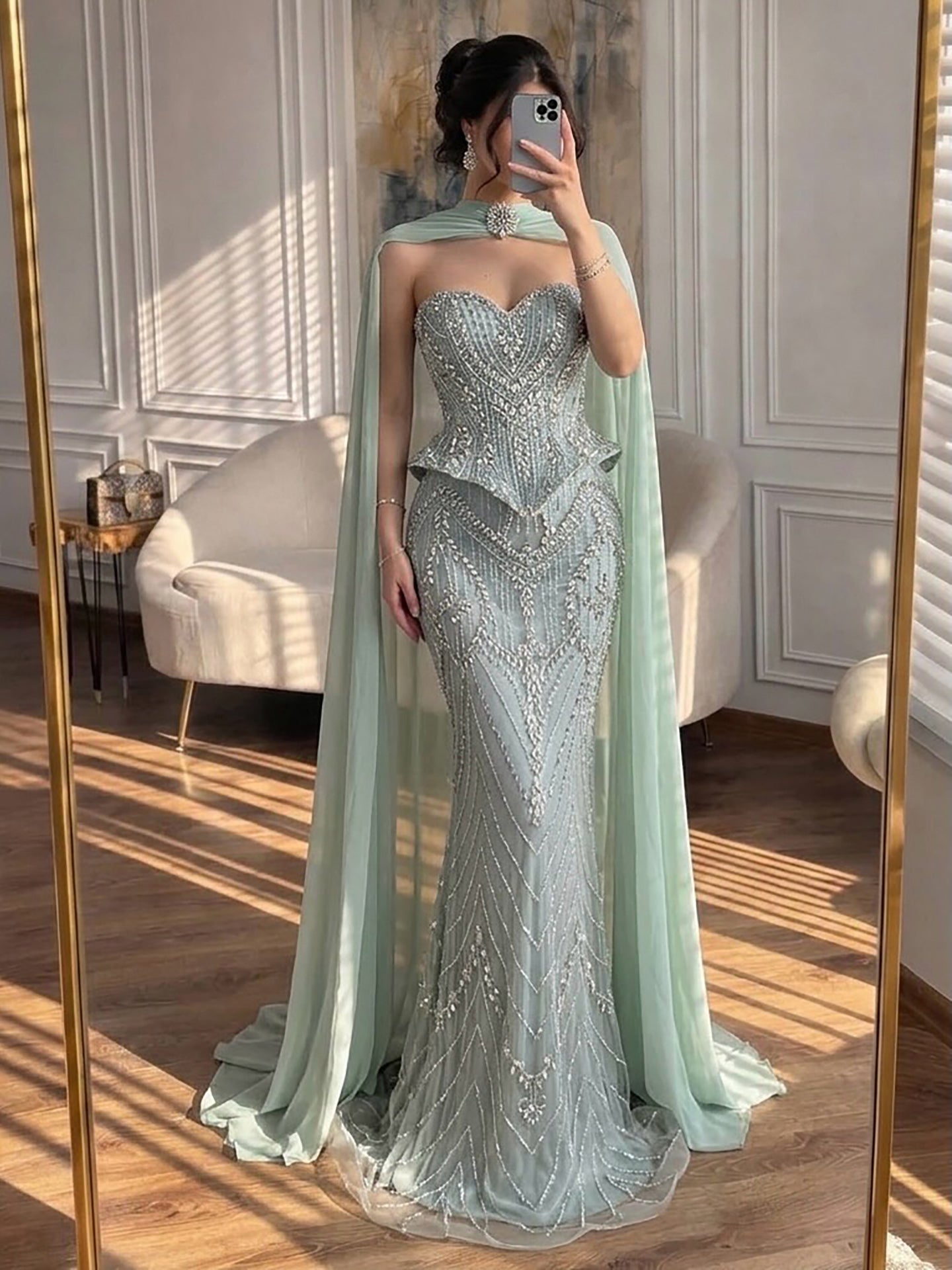 Luxury Nude Crystal Beaded Mermaid Evening Dress LA73686