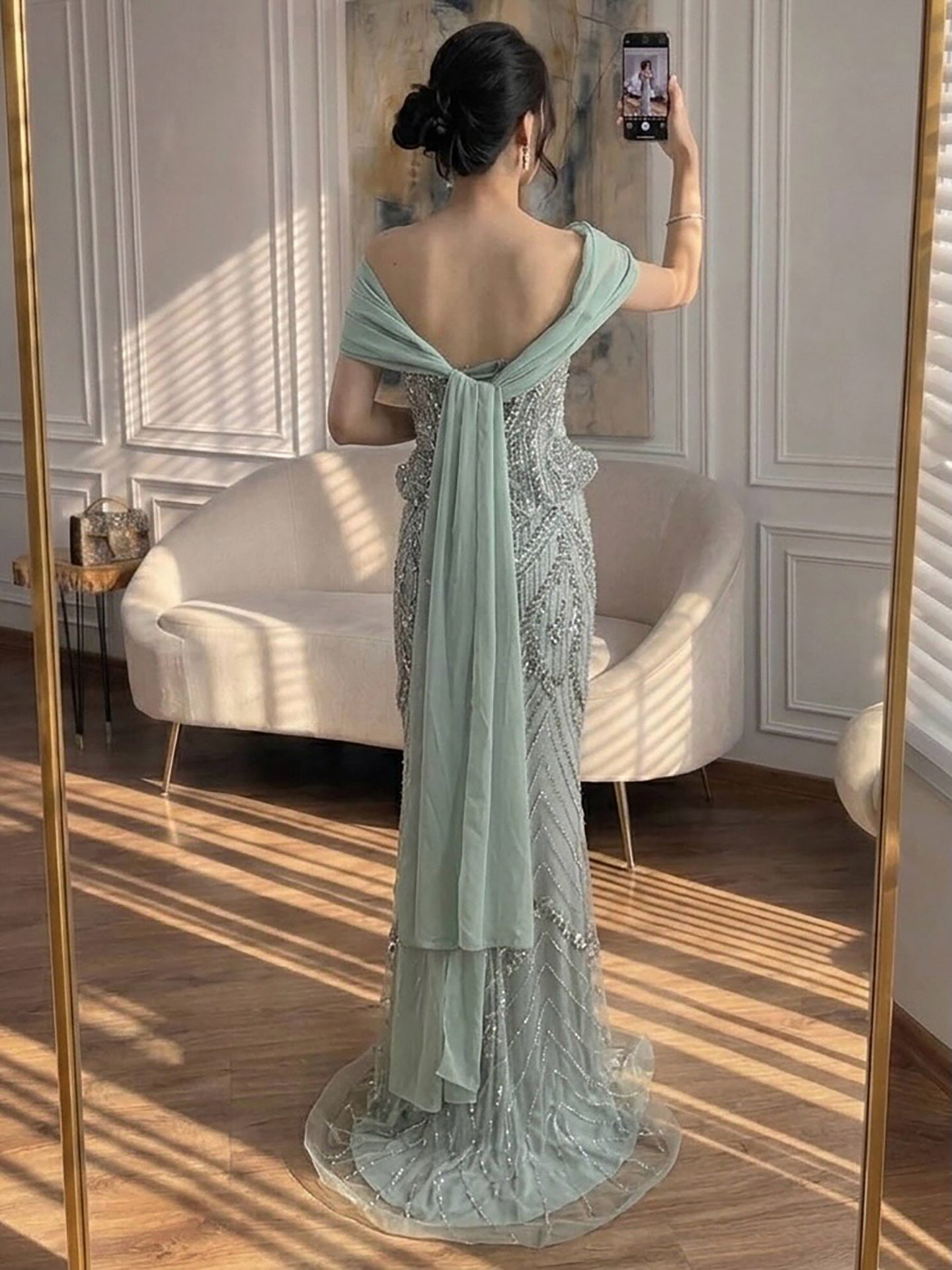 Luxury Nude Crystal Beaded Mermaid Evening Dress LA73686