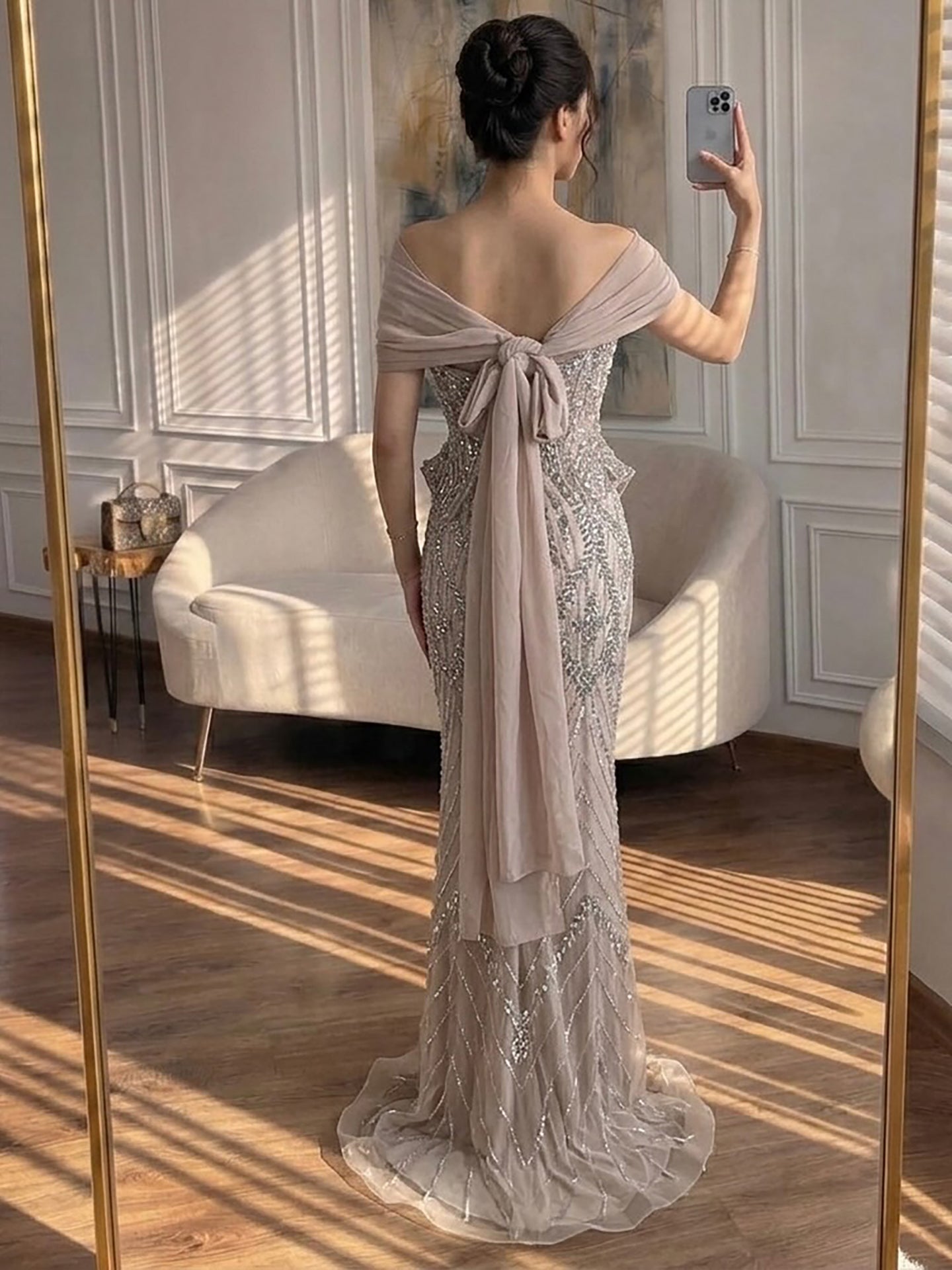Luxury Nude Crystal Beaded Mermaid Evening Dress LA73686