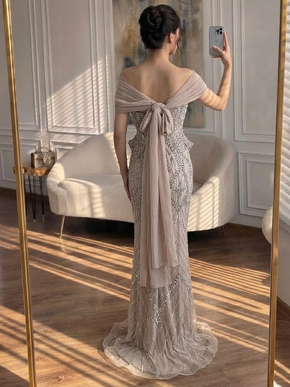 Luxury Nude Crystal Beaded Mermaid Evening Dress LA73686