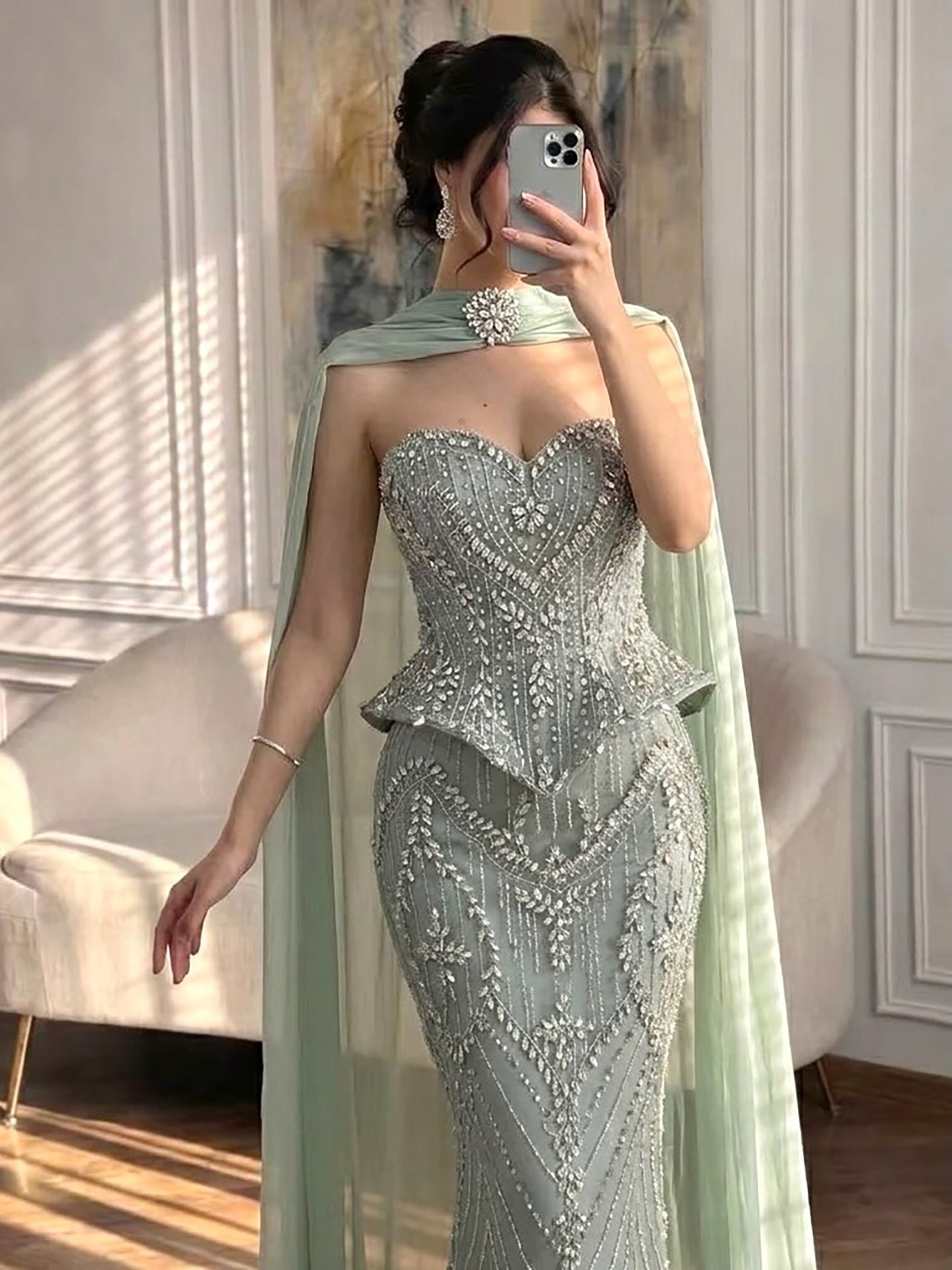Luxury Nude Crystal Beaded Mermaid Evening Dress LA73686