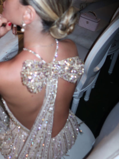 Luxury Gold Halter Crystal Mermaid Evening Dress LA73687