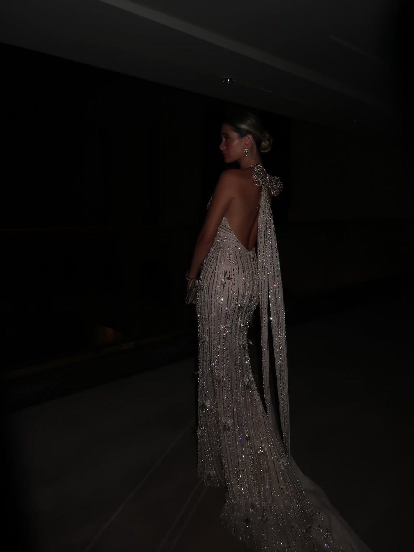 Luxury Gold Halter Crystal Mermaid Evening Dress LA73687