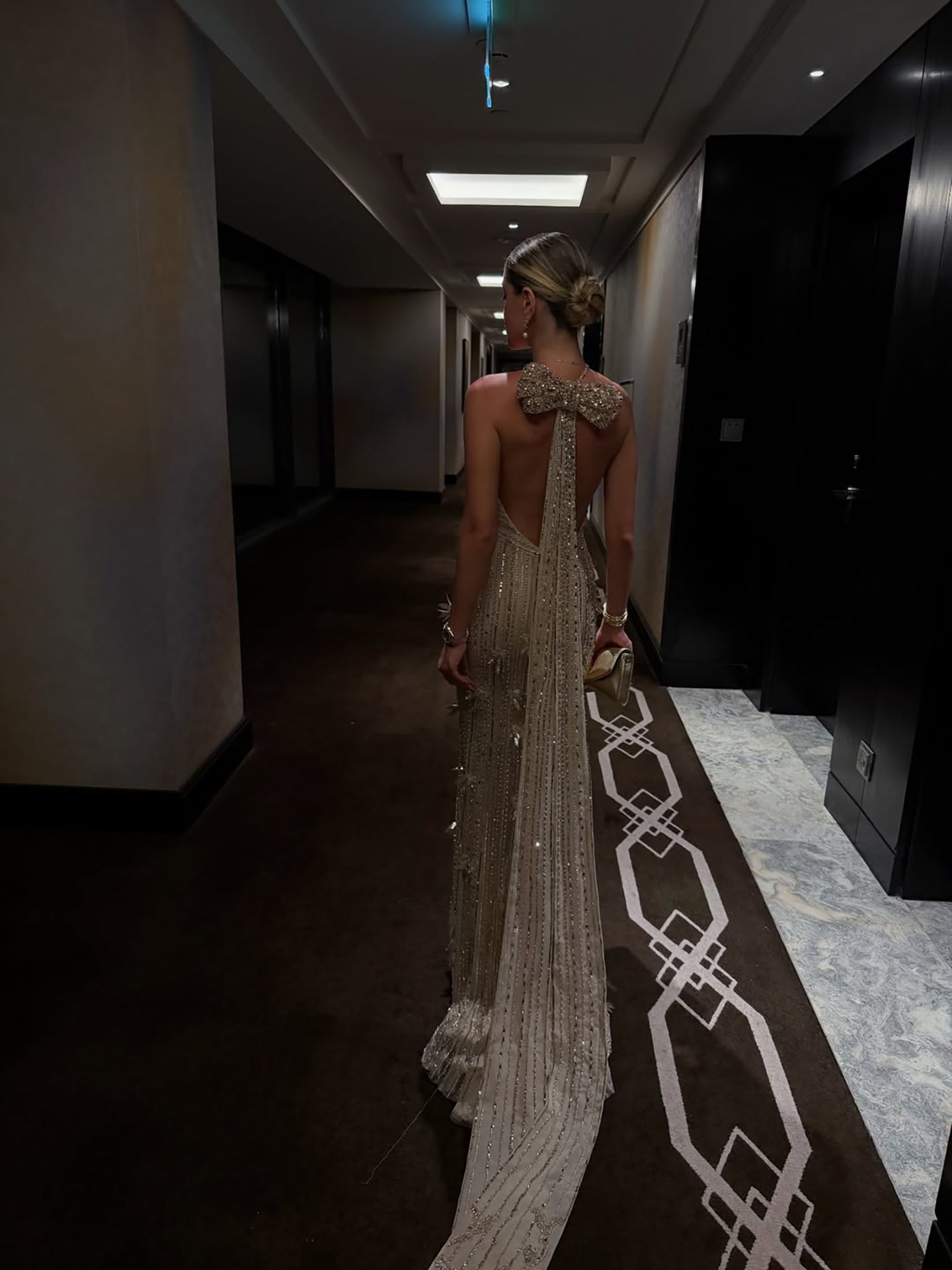 Luxury Gold Halter Crystal Mermaid Evening Dress LA73687