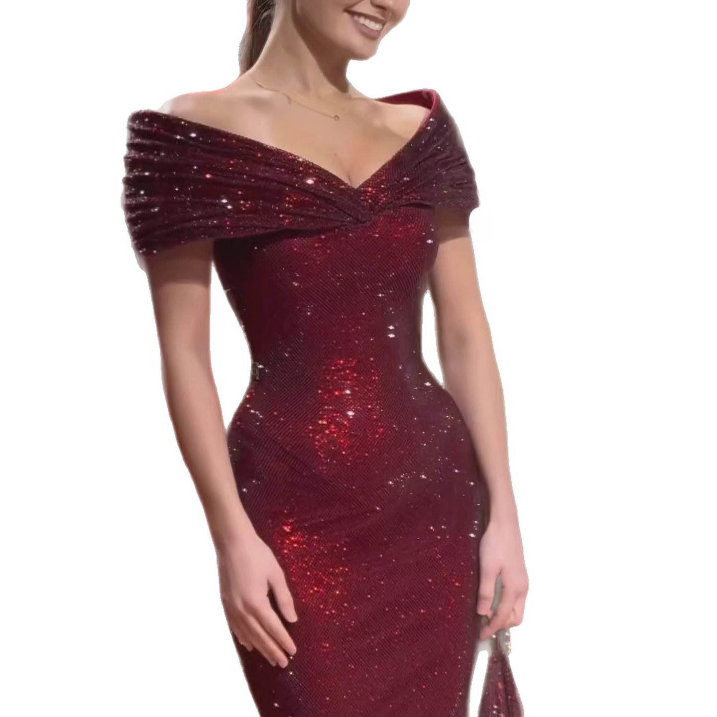 Luxury Wine Red Off Shoulder Mermaid Evening Dress LA73689