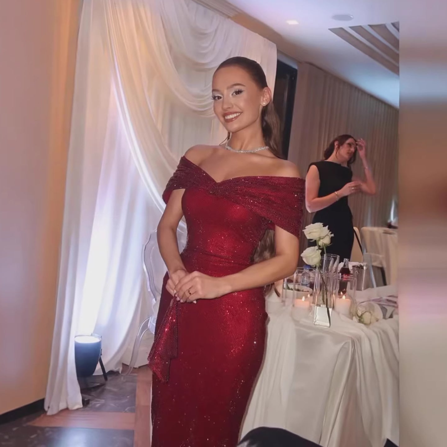 Luxury Wine Red Off Shoulder Mermaid Evening Dress LA73689