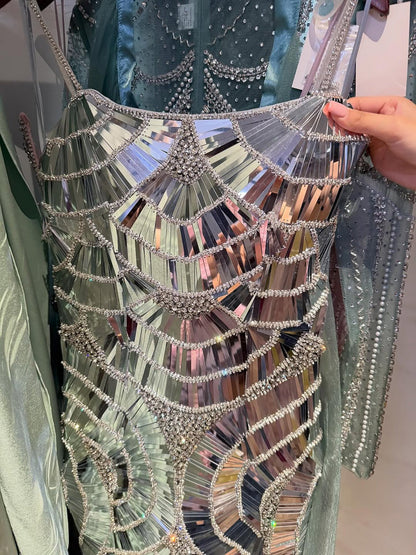 Luxury Silver Mirror Crystal Mermaid Evening Dress LA73693
