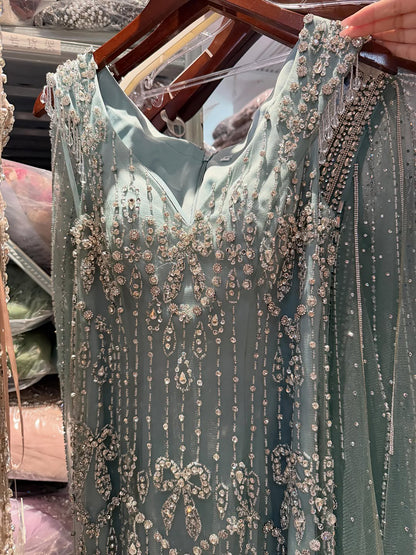 Luxury Pink Crystal Beaded Mermaid Deep V Evening Dress LA73696