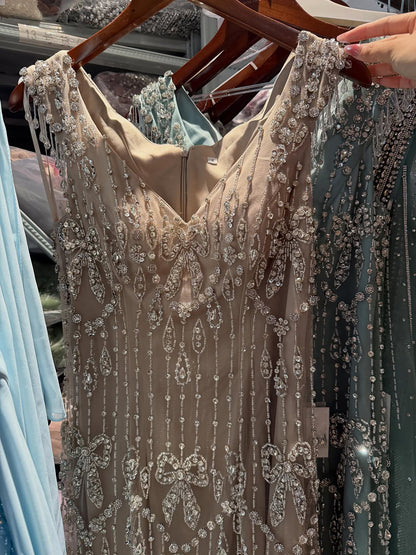 Luxury Pink Crystal Beaded Mermaid Deep V Evening Dress LA73696